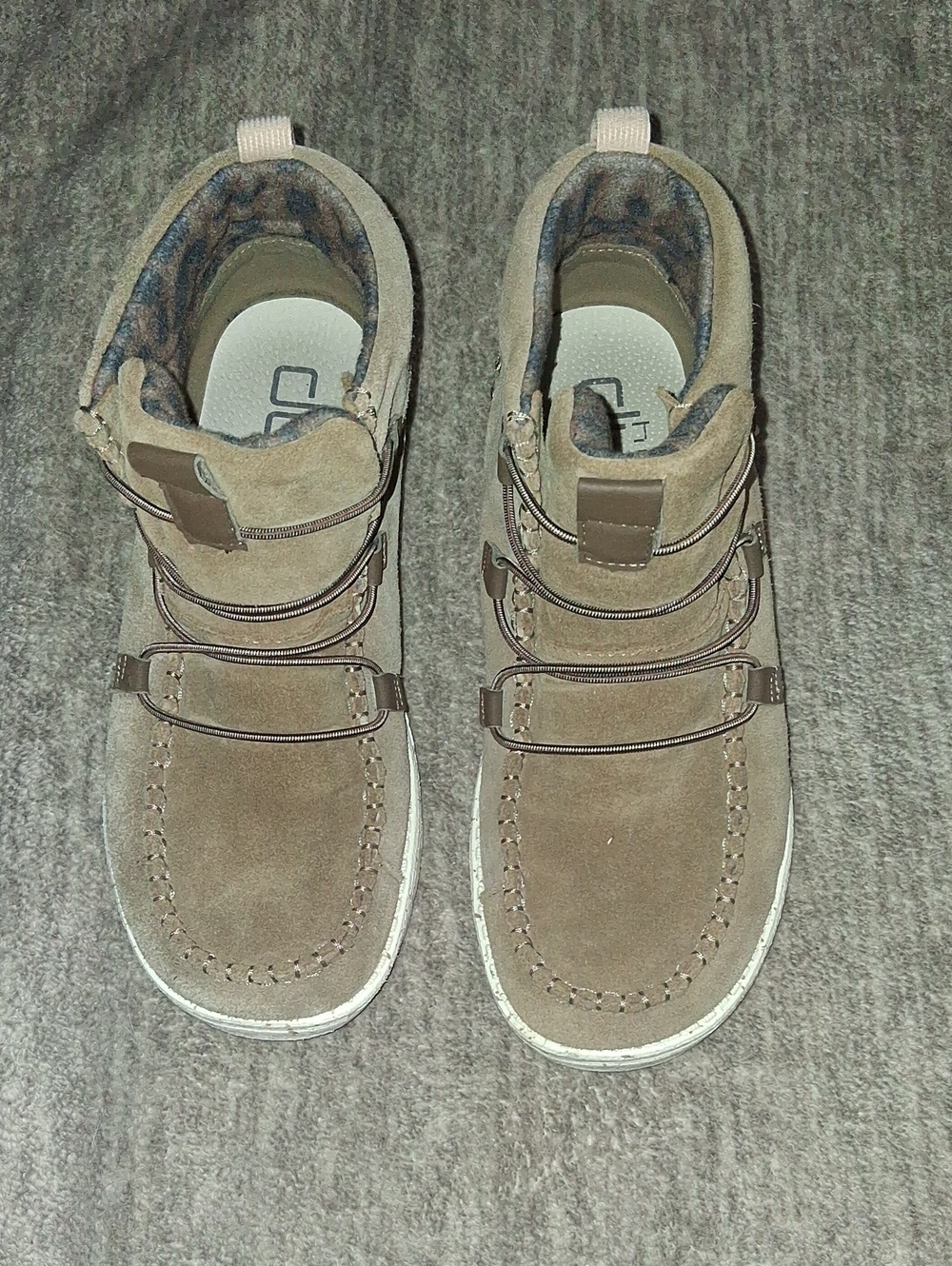 Heydude Tan Suede Moc Toe Boots with Hook-and-Loop Straps